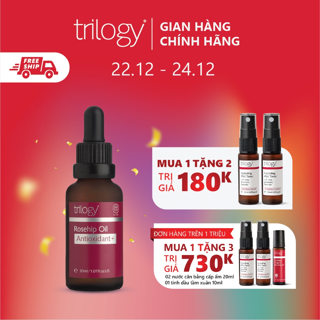 Tinh Dầu Tầm Xuân Trilogy dưỡng da căng mịn (chống lão hóa) - Rosehip Oil Antioxidant+ 30ml