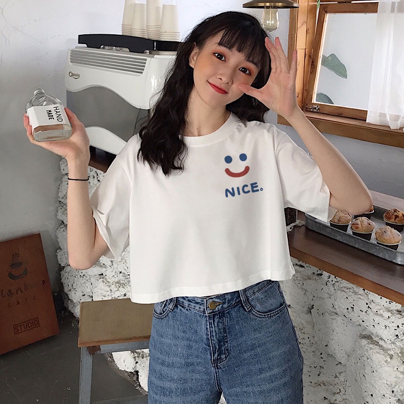 Áo Thun Crotop Form Rộng Unisex Tay Ngắn In Hình NICE Ulzzang Style Hàn Quốc TTT0194