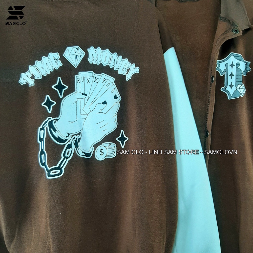 Áo khoác NỈ CỔ TRỤ nam nữ SAM CLO freesize form rộng Unisex mặc nhóm, cặp - coupe in lá bài KIM CƯƠNG chữ TIME MONEY