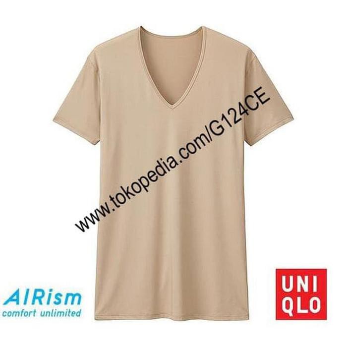 Áo Thun Nam In Hình Airism Uniqlo V Neck 182486 182404 Beige