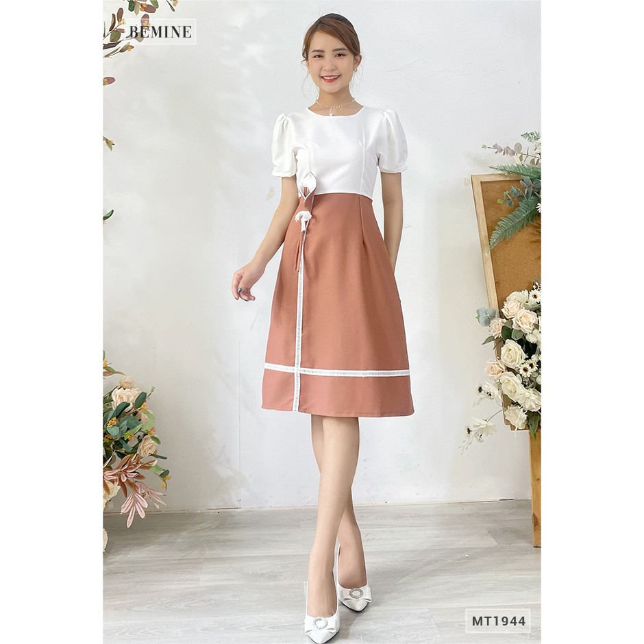 Đầm nữ phối trắng hoa eo BEMINE MT1944NAU | BigBuy360 - bigbuy360.vn