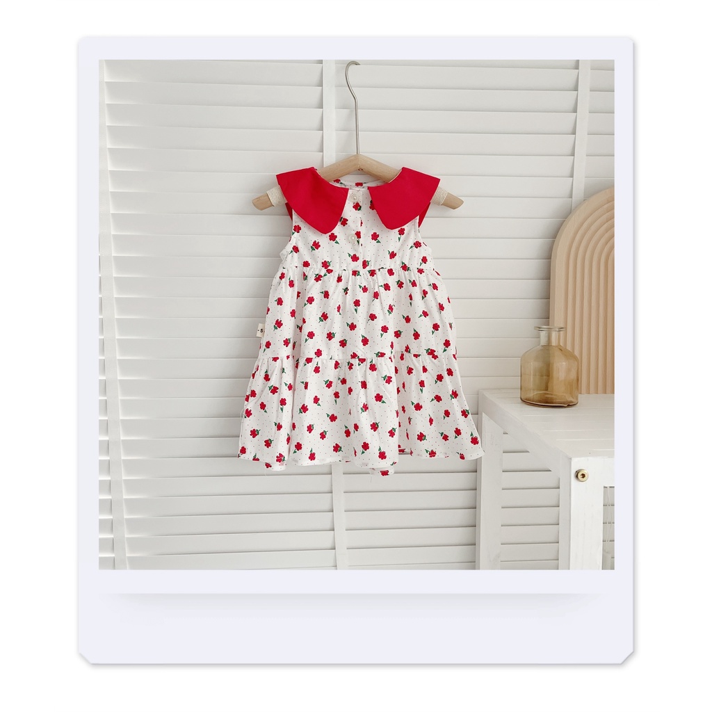 Váy hè sát nách cổ sen hoa nhí chất thô mát cho bé giá 8-20kg