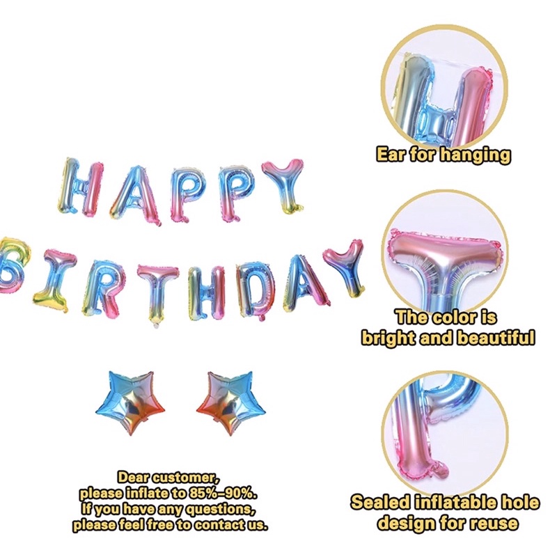 Bộ bóng chữ sinh nhật happy birthday bảy màu cầu vồng trang trí sinh nhật