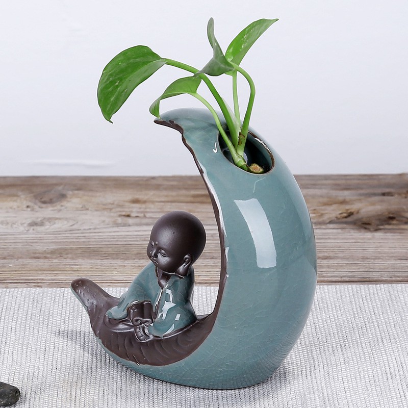 Bình hoa tiểu hòa thượng với hình trăng khuyết  -Trang trí phòng khách, góc làm việc, văn phòng rất dễ thương