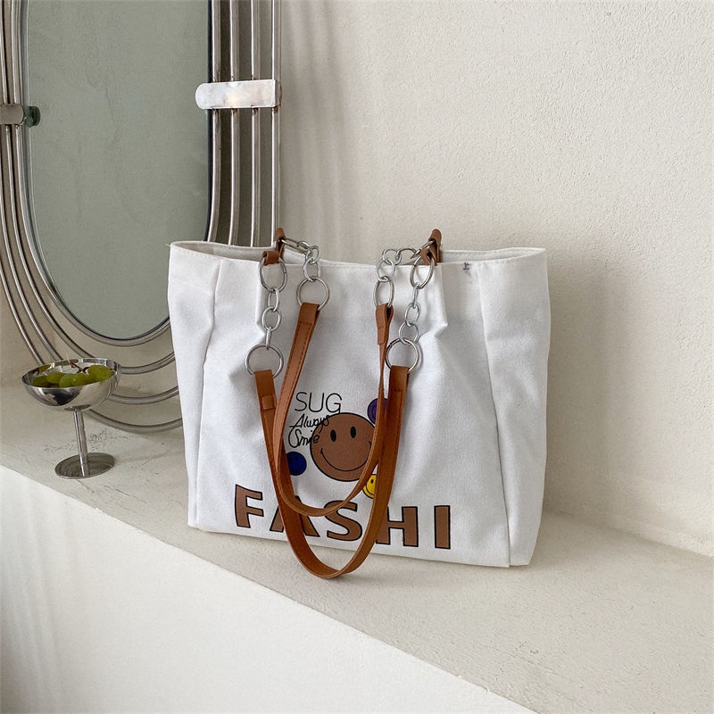 Túi tote Đeo Vai / Xách Tay Bằng Vải Bạt Sức Chứa Lớn In Họa Tiết Hoạt Hình Cho