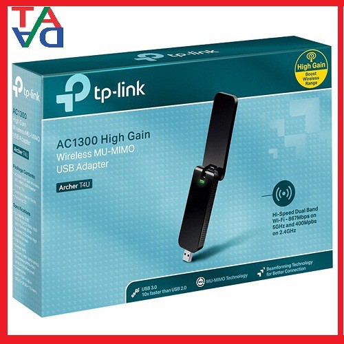 TP-Link Archer T4U - USB wifi băng tần kép chuẩn AC1300 - Hàng chính hãng - Bảo hành 24 tháng 1 đổi 1