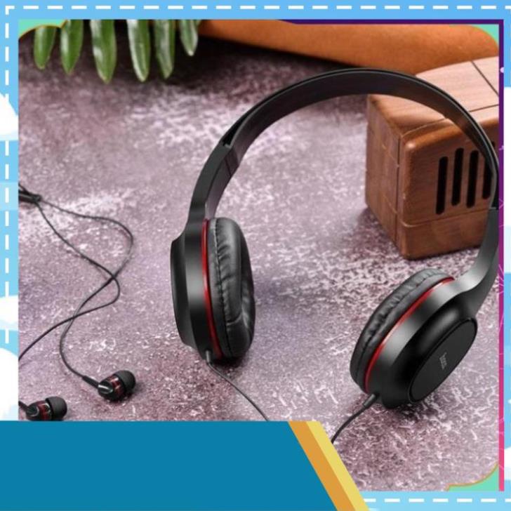 Tai nghe chụp tai Hoco W24 có dây 3.5 tặng kèm tai nghe nhét tai cho laptop pc BH12 tháng