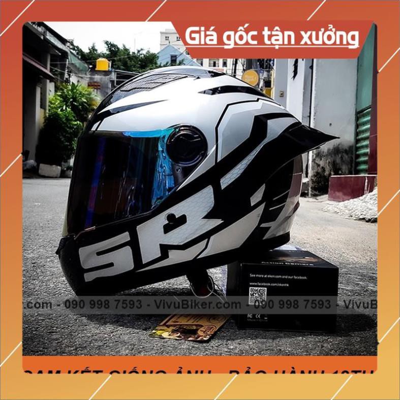 [Giống ảnh] [GIÁ KHO] Mũ bảo hiểm Fullface Asia mt136 tem SRT xám bạc -  bảo hành chính hãng 12th