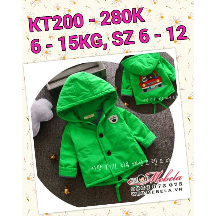 🔥 Thanh lý 🔥 KT200 ÁO KHOÁC XANH CÂY 6 - 15KG, SZ 6-12