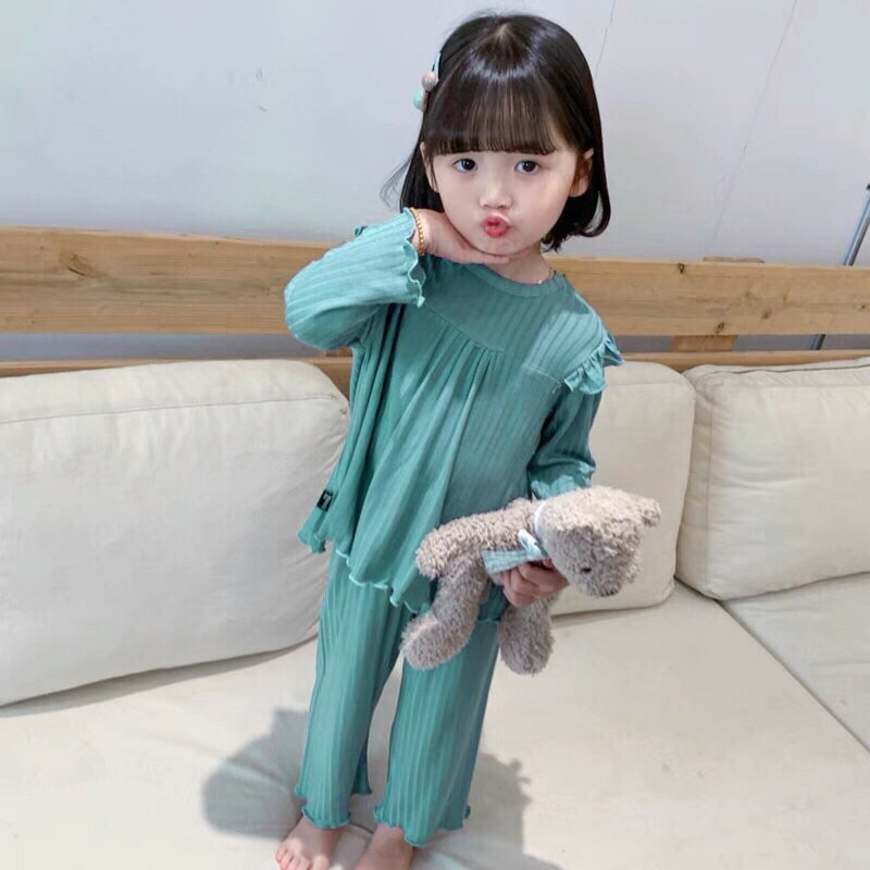 Đồ ngủ bé gái dài tay chất thun mềm_Bộ Pijama dài tay bé gái