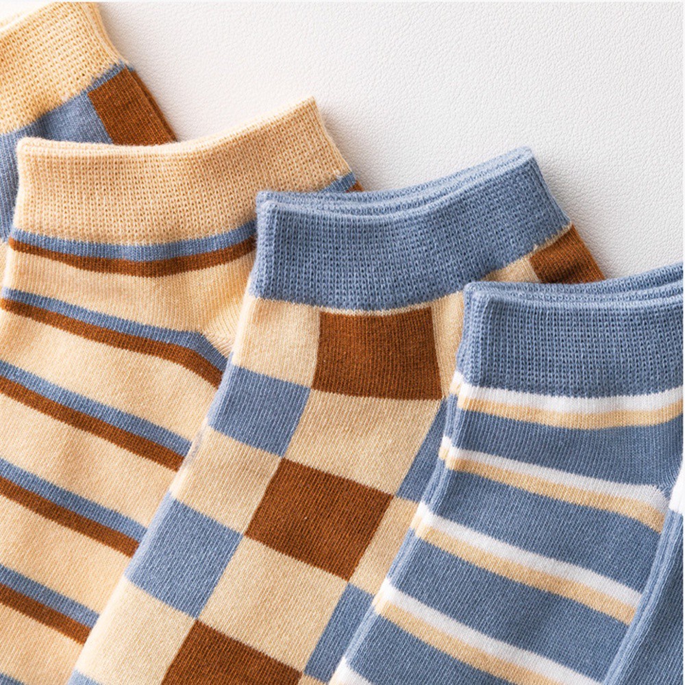 Vớ Cotton Ngắn In Họa Tiết Kẻ Sọc Màu Sắc Cổ Điển Thanh Lịch Cho Nữ
