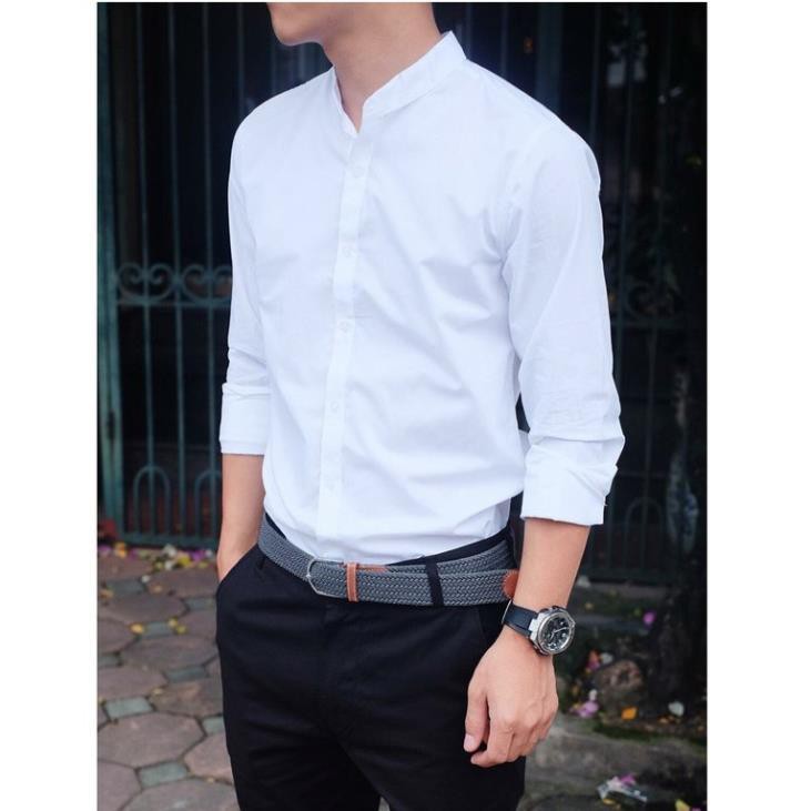 Áo sơ mi nam dài tay CỔ TÀU vải lụa co giãn chống nhăn cao cấp | BigBuy360 - bigbuy360.vn
