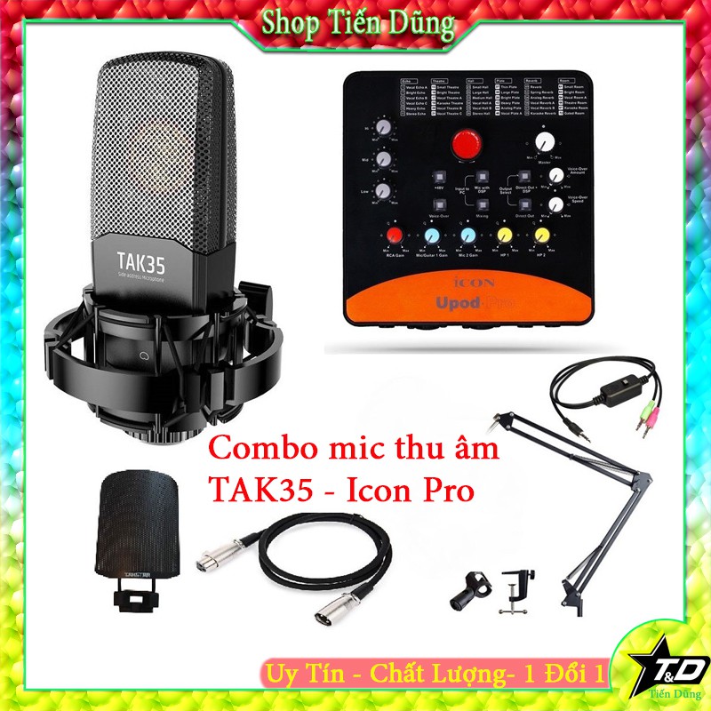 Combo mic thu âm TAK35 – Sound card Icon Upod Pro chân đế dây livestream MA2 dây mic 3m- Bộ mic livestream đầy đủ