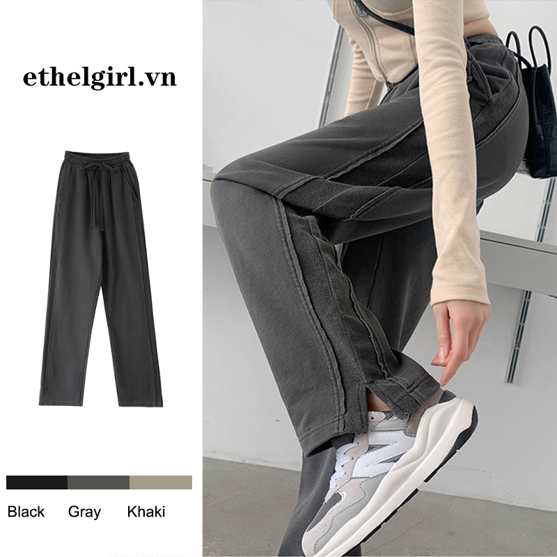 Quần Dài Nữ Ống Rộng Xẻ Tà Thời Trang retro