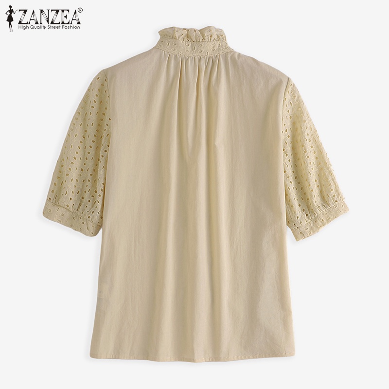 Zanzea Áo Kiểu Tay Ngắn Cổ Đứng Phối Bèo Và Nút Thời Trang Cho Nữ