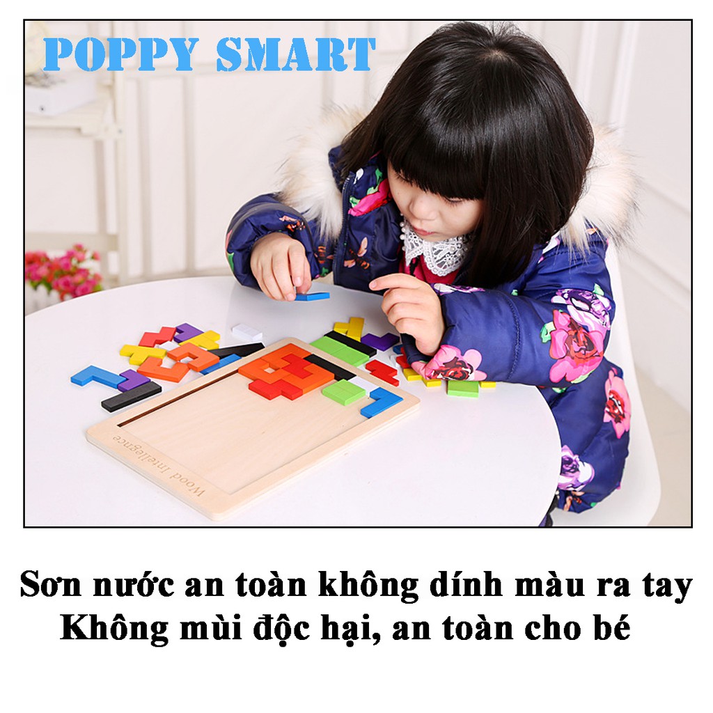 Đồ Chơi Gỗ Xếp Hình Montessori Tetris Cho Bé Phát Triển Trí tuệ