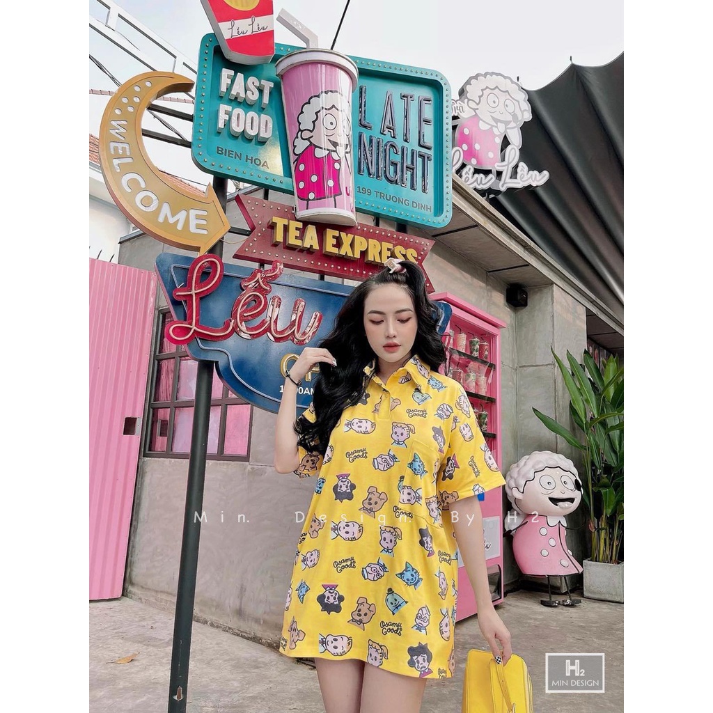 [ảnh thật-sẵn] Áo sơ mi thụng hoạt hình cổ đức