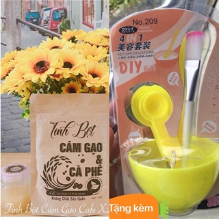 Combo mỡ trăn và cám gạo-cà phê tặng bộ dụng cụ đắp mặt nạ