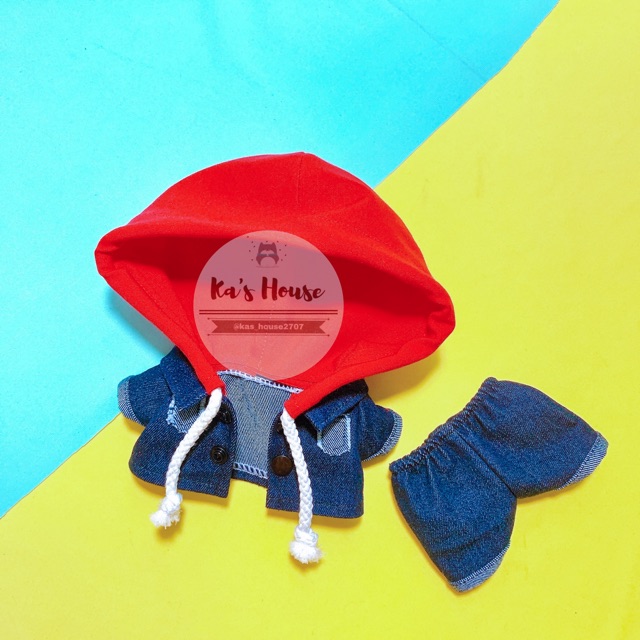 {15cm-20cm} CÓ SẴN - áo hoodie jean kèm quần , outfit doll, outfit cho doll