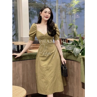 Váy xoắn ngực tay bồng dáng xoè thanh lịch sang chảnh
