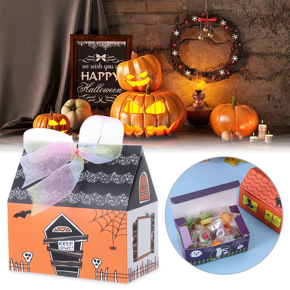 NEONY 1/5Pcs DIY Halloween Candy Box Home Decor Folding Cookie Package Halloween Party Decoration New Gift Box Party Supplies Snack Food Packing