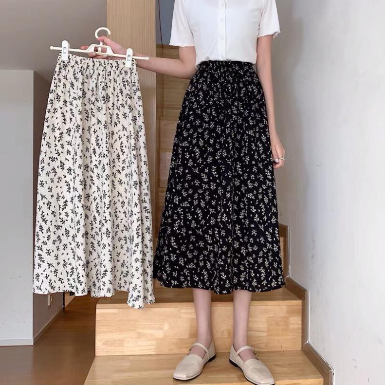 Chân Váy Nữ Ulzzang Hoa Dáng Dài , Váy Nữ Cạp Chun Dài 2 Màu Hàng QC Loại 1 | BigBuy360 - bigbuy360.vn