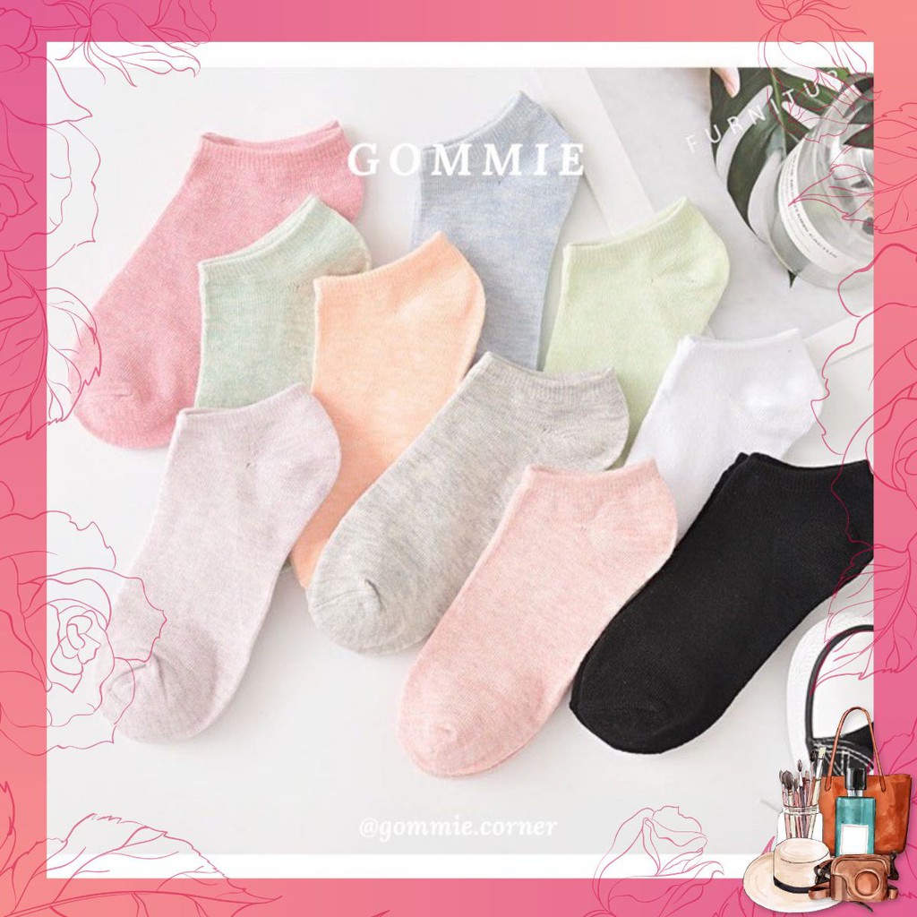 Tất vớ nữ cổ ngắn trơn nhiều màu pastel Gommiecorner