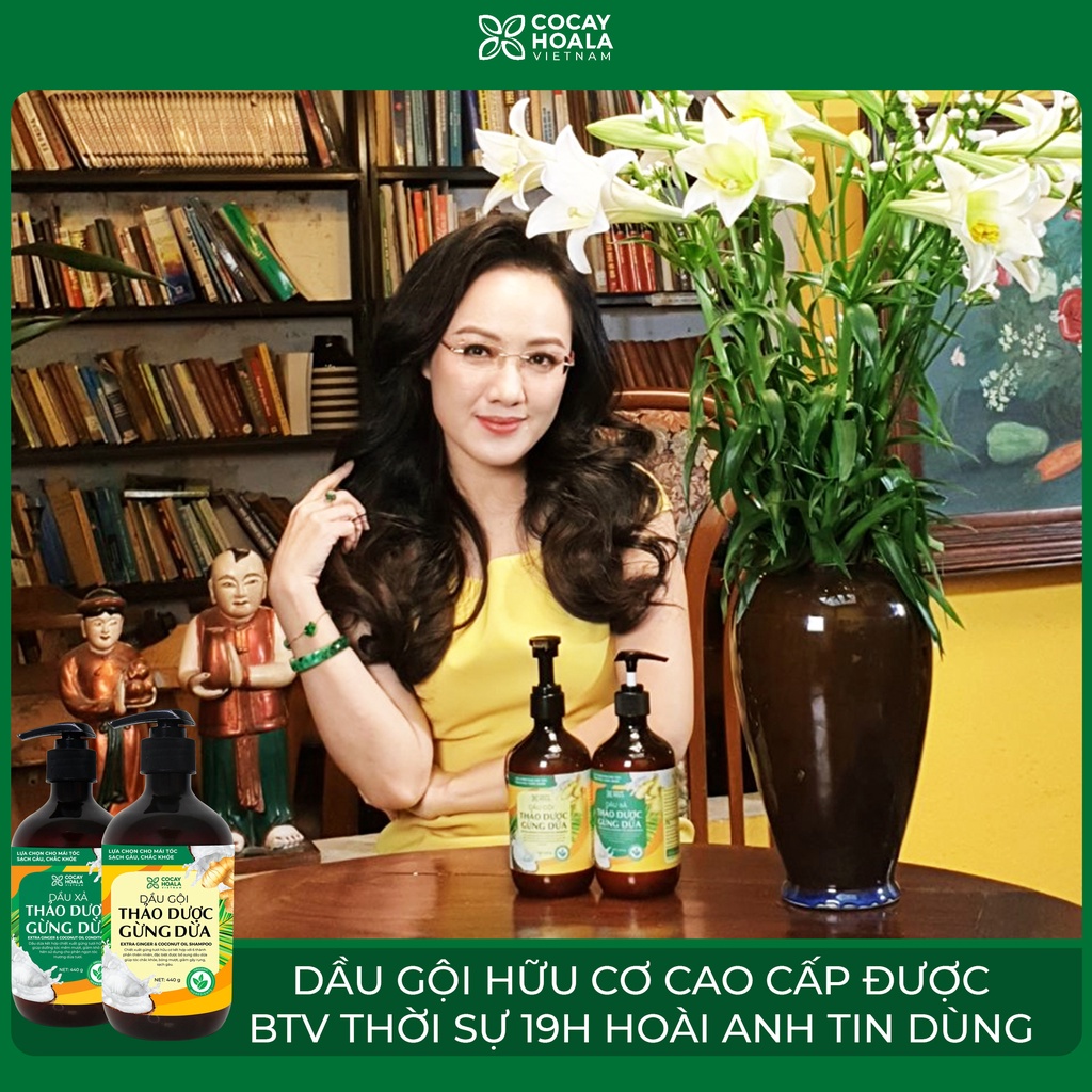 Dầu gội/Dầu xả hữu cơ gừng dừa Cocayhoala thảo dược cao cấp cỏ cây hoa lá đánh bay gàu giảm ngứa dung tích 440g/chai