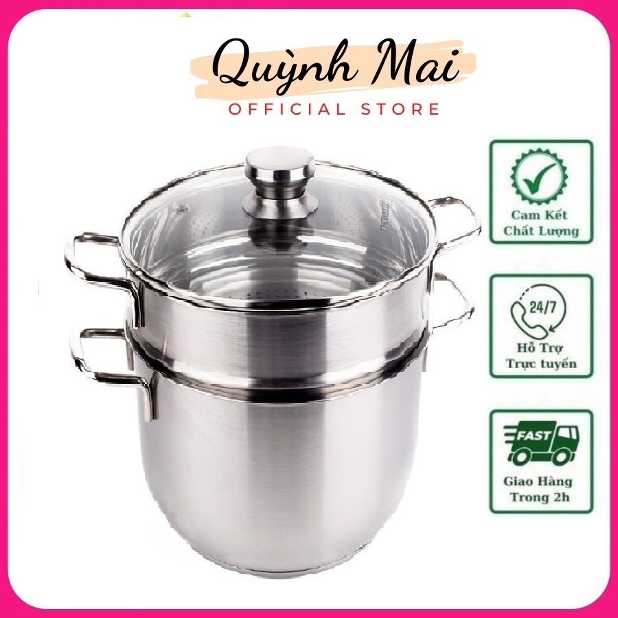 BỘ NỒI XỬNG HẤP INOX  28CM 2 TẦNG VUNG KÍNH DÀY ĐẸP TIỆN LỢI
