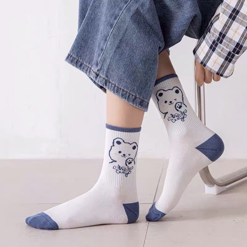 Tất cổ cao hoạ tiết bò sữa/sọc/mây - Vớ cotton cao cổ