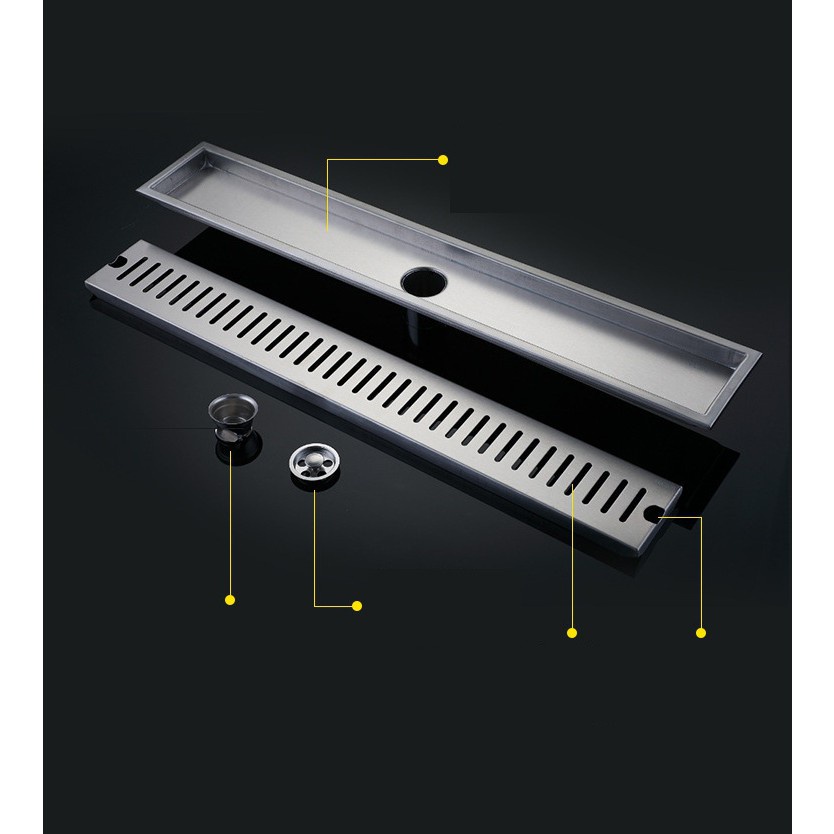 GA THOÁT SÀN NHÀ TẮM DÀI 30CM, 60CM HÌNH CHỮ NHẬT CAO CẤP INOX 304  ĐUÔI THOÁT CÂN NGĂN MÙI.