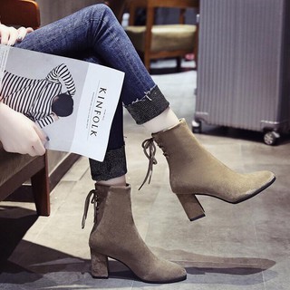 Giày boot nữ, da lộn cao cấp, gót cao 7cm