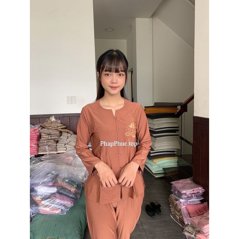 Đồ phật tử - đồ lam đi chùa, cổ tròn thun