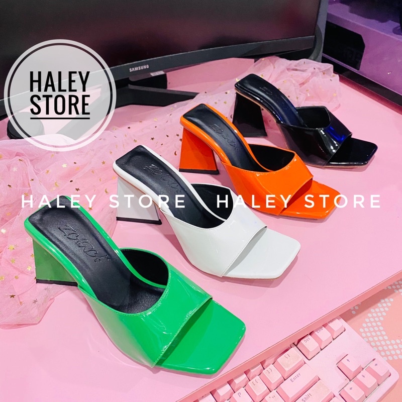 Giày guốc cao gót tam giác HALEY STORE quai ngang khuyết mũi vuông thời trang mới nhiều màu rẻ bền đẹp đi chơi du lịch