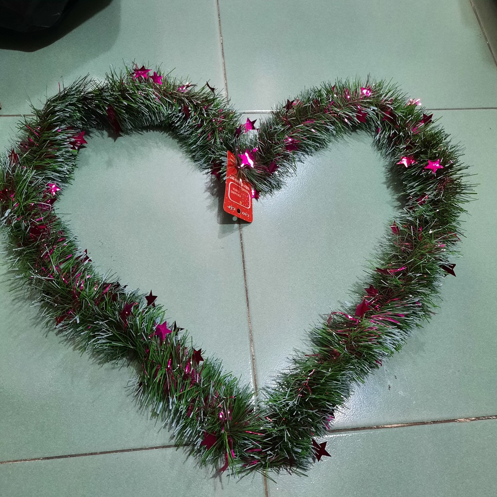 Sợi Lá Trang Trí Noel - Dây Chồn Trang Trí Noel Xanh Đầu Trắng Có Ngôi Sao Màu Hồng