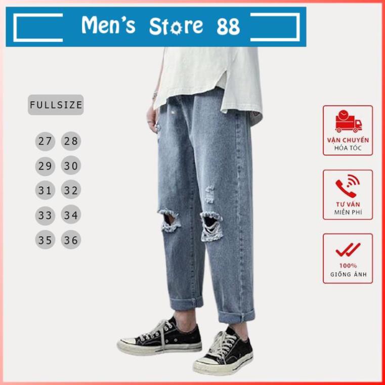 Quần Jeans Baggy Nam Rách Gối, Quần Jeans Nam Wash Bạc Rách Gối - Phong cách Hàn Quốc