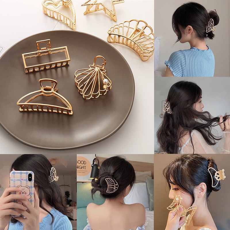 Kẹp tóc càng cua màu vàng kim thiết kế đơn giản