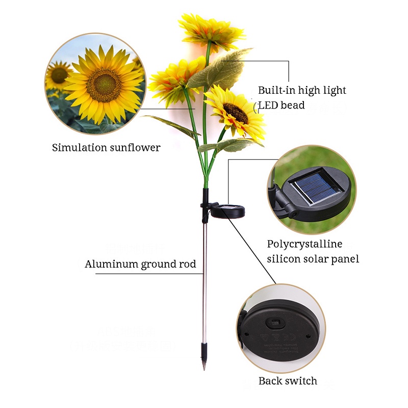 Đèn LED 3 Đầu Hình Hoa Hướng Dương Chống Nước Trang Trí Sân Vườn