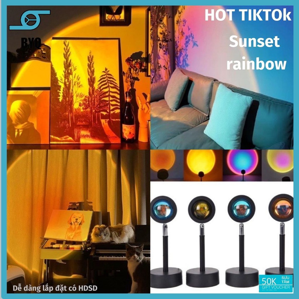 Đèn rose blackpink , sunset lamp , đèn led cầu vồng cực chill cho các nàng quay tiktok siêu bền công suất 10W sáng