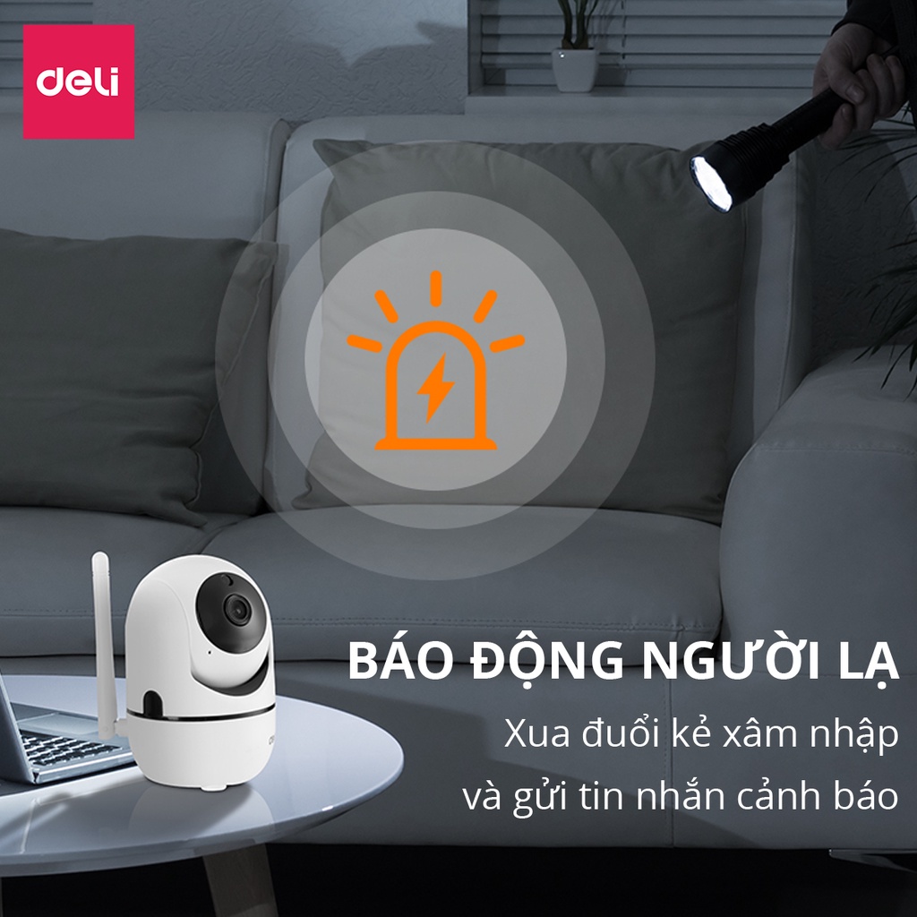 Camera Wifi IP DELI - Full HD 2M Xoay 360 Độ Giám Sát Gia Đình, Văn Phòng, Điều Khiển Từ App Kèm Thẻ Nhớ 128GB