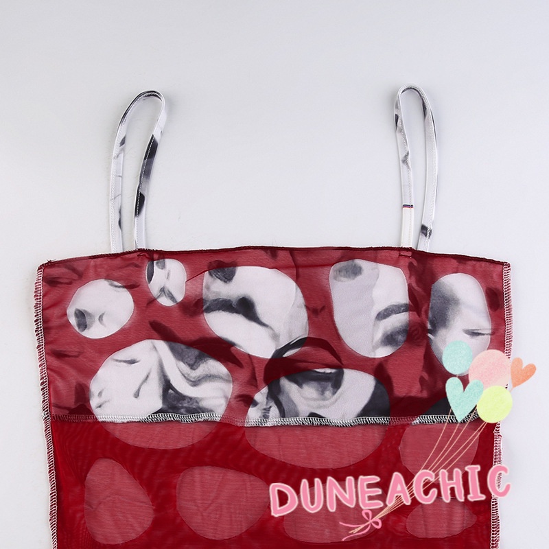 DUNEA Áo Hai Dây In Họa Tiết Khoét Lỗ Thời Trang Cho Nữ Y0728