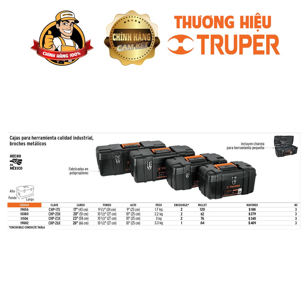 Thùng đồ nghề nhựa,Thùng đựng đồ nghề dụng cụ sửa chữa Truper chp-17/20/23x.