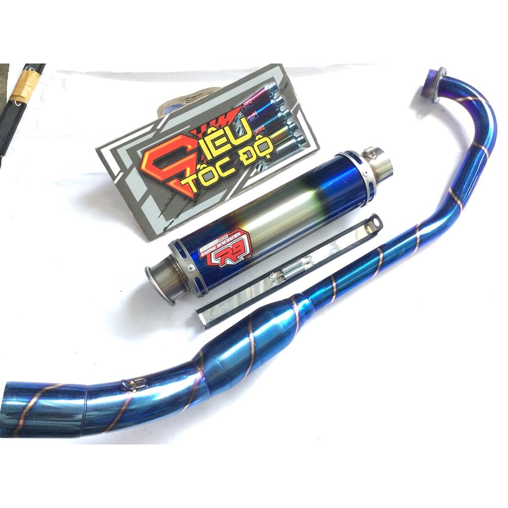 Bộ pô r9 full cổ bầu hơi titan exciter, winer, sonic, raider fi, satria, gsx,...