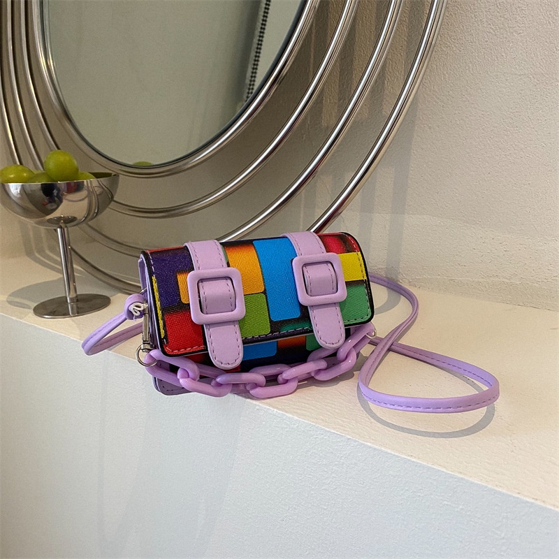 Túi Xách Đeo Vai Hình Vuông Cỡ Nhỏ Màu Kẹo Tương Phản Thời Trang Cho Nữ