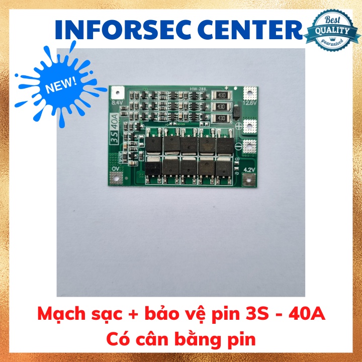 Bảng mạch cân bằng bảo vệ pin Lithium 3S 4S 40A 18650 BMS 11.1V 12.6V
