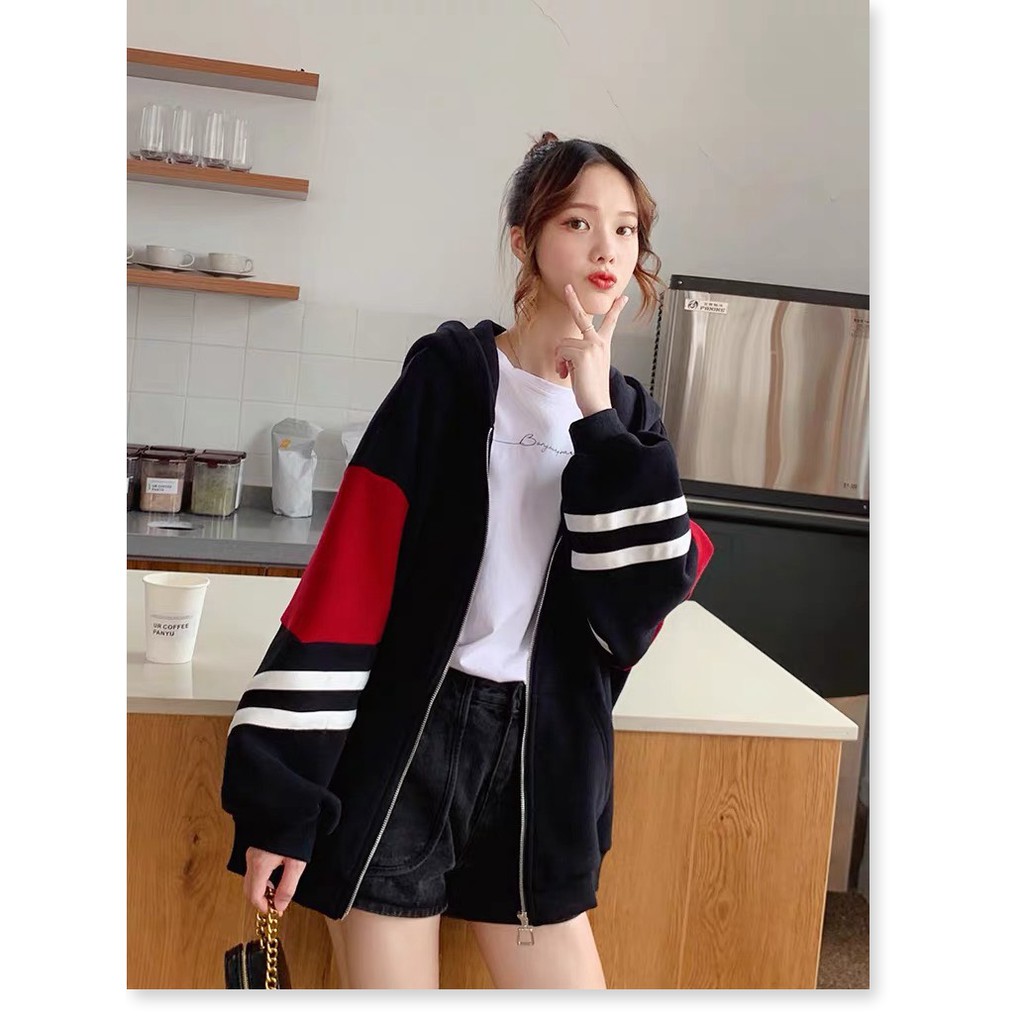ÁO KHOÁC HOODIE NỮ DÂY KÉO PHỐI HUY HIỆU THỜI TRANG