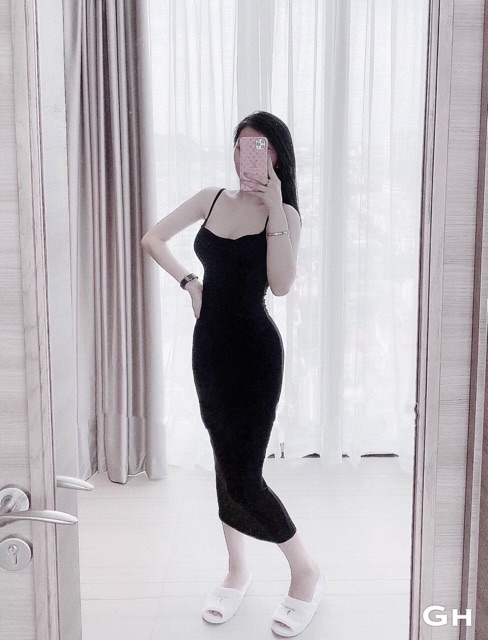 Gv đầm body thun maxi 2 dây-dài 105cm-110cm