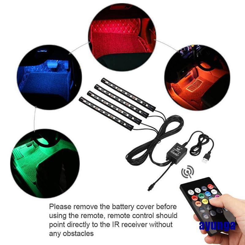 Bộ 4 Đèn Led 9 Bóng RGB Cho Nội Thất Xe Hơi