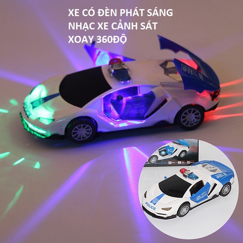 Xe ô tô cảnh sát đèn nhạc xoay 360 độ cho bé trai, với chất liệu nhựa ABS an toàn cho bé