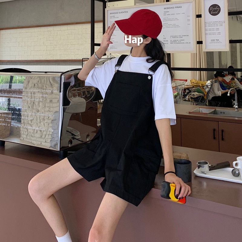 Bộ áo thun tay ngắn + quần yếm IELGY lưng cao dáng rộng cá tính thời trang cho nữ